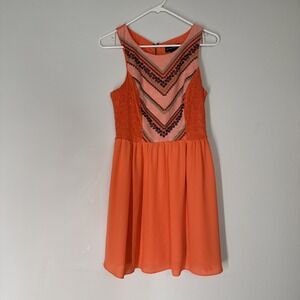 Indie Boho MyMichelle Party Coral Embroidery Dress Sz 5 Coral Orange Knit Flirty